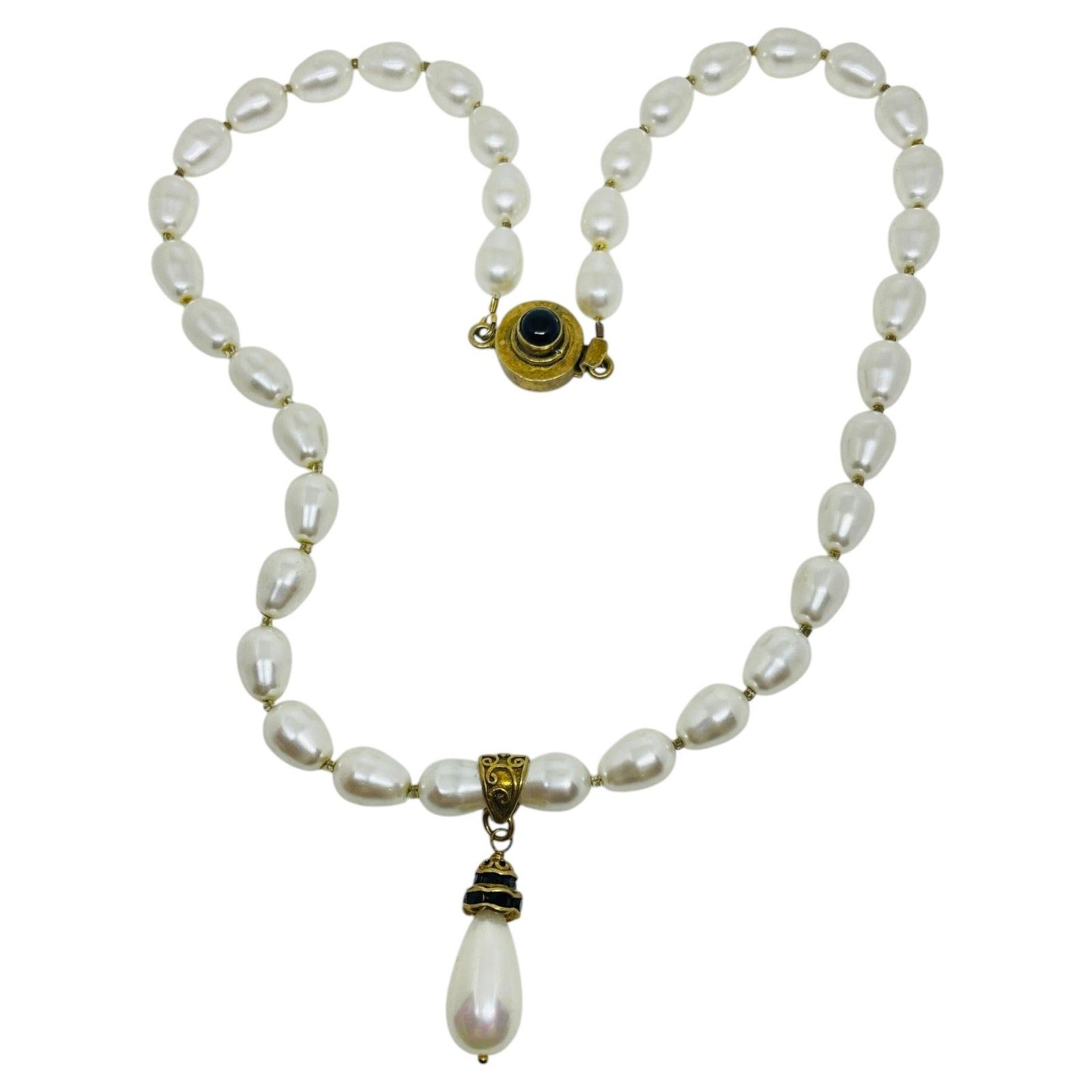 Vintage Sterling Silver 925 Gold Plated Glass Pearls Designer Necklace